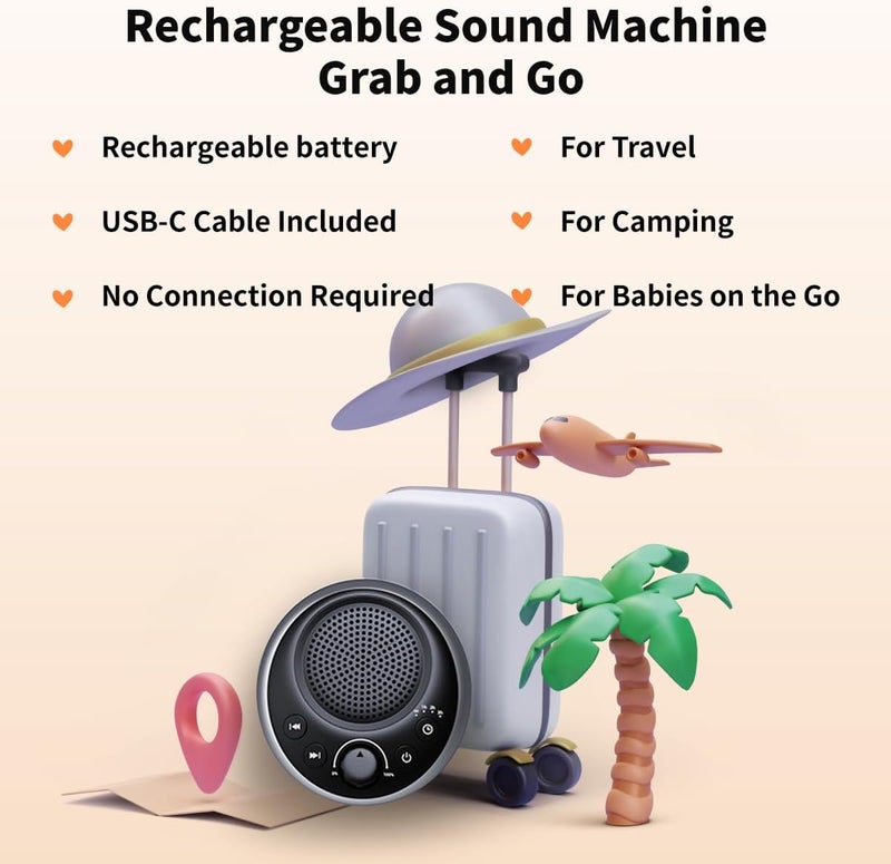 iDealSleep Rechargeable Portable Brown Noise Machine 2000mAH Large Battery Sound White Noise Machine 30 Soothing Sounds for Baby Kids Adults Sleep Machine Auto-Off Timer for Travel Camping and Home - Image 2